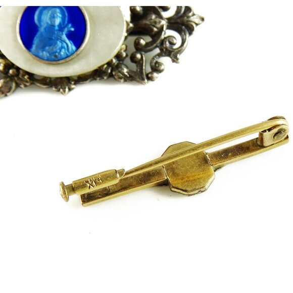 Vintage St Therese Brooch Bar Pin Lot Blue Enamel FIX Goldplated - Picture 5 of 7